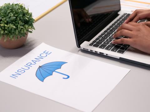 Person on computer looking at insuraance