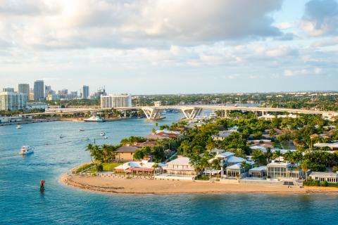 View of the beach and bridge at Port Everglades