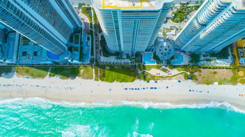 Aerial view of condos along the beach